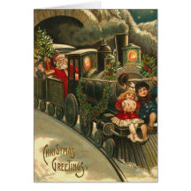 Carte de Noël vintage de train de Père Noël