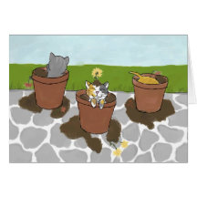 Carte de note de chatons de pot de fleur