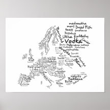 Carte de nourriture de l'Europe (PETITE) Affiches