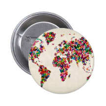 Carte de papillons de la carte du monde badge avec épingle