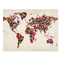 Carte de papillons de la carte du monde carte postale