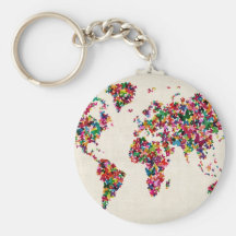 Carte de papillons de la carte du monde porte-clefs