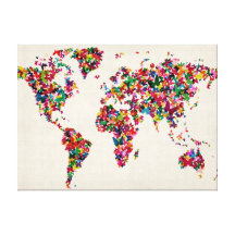 Carte de papillons de la carte du monde toiles tendues sur châssis