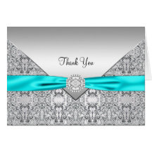 Carte de remerciements argenté bleu turquoise