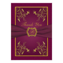 Carte de remerciements de monogramme de vin et d'o cartons d'invitation