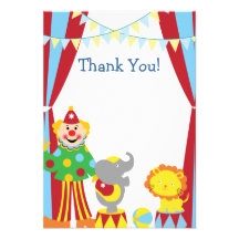 Carte de remerciements fait sur commande de cirque invitations