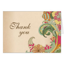 Carte de remerciements floral vert rose vintage de
