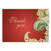 Carte de remerciements floral vert rouge vintage d