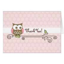 Carte de remerciements rose de hibou