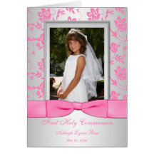 Carte de remerciements rose de photo de communion 