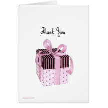 Carte de remerciements rose et noir de cadeau