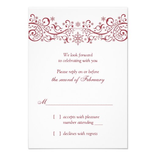 carte de reponse blanche rouge de mariage dhiver invitation