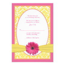 Carte- de réponse jaune rose de mariage de marguer bristol