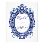 Carte- de réponse vintage bleue de mariage de cadr invitations