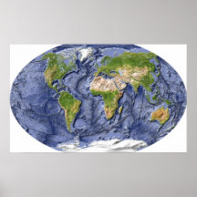 Carte de soulagement du monde affiche