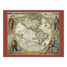 Carte de Vieux Monde antique des Amériques, 1597 Cartons D'invitation Personnalisés