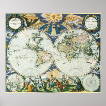 Carte de Vieux Monde antique vintage par des subst Affiche