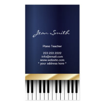 Carte de visite bleu-foncé de professeur de piano 