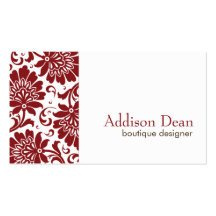 Carte de visite chic de damassé rouge d'Addison