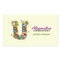 Carte de visite initial floral du monogramme "U"