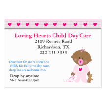 Carte de visite rose de Childcare de coeurs