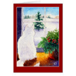 Carte de voeux blanche de Noël de chat