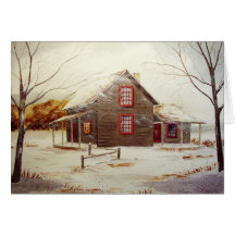 Carte de voeux de blanc de cabine d'hiver