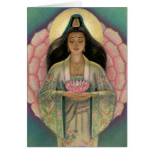 Carte de voeux de Kuan Yin "de coeur rose de Lotus