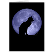 Carte de voeux de lune bleue de chat noir