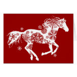 Carte de voeux de vacances de cheval de flocon de 