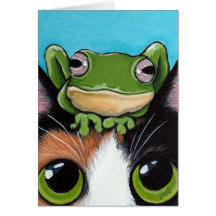 Carte de voeux mignonne de grenouille et de chat d