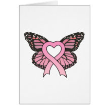 Carte de voeux rose de papillon de coeur de ruban