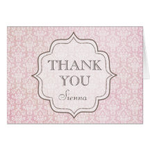 Carte de voeux rose vintage de Merci de damassé