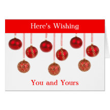 Carte de voeux rouge de boules de Noël