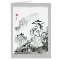 Carte de voeux samouraï d'épée de dessin