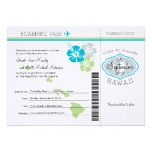Carte d'embarquement de mariage vers Hawaï Cartons D'invitation