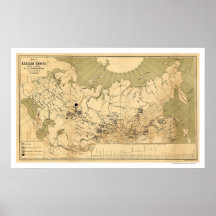 Carte des métaux précieux 1890 d'empire russe posters
