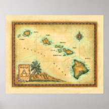 Carte d'Hawaï, tailles 1 Posters