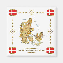 Carte du Danemark + Aimant de drapeaux