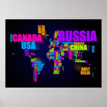 Carte du monde dans les mots posters