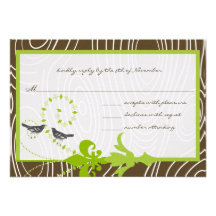 Carte en bois vert pomme de réponse d'oiseau de gr invitations personnalisées