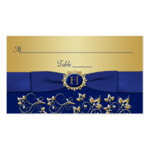 Carte florale d'endroit d'or bleu de monogramme cartes de visite professionnelles