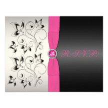 Carte florale IMPRIMÉE de l'argent RSVP de noir de Invitation Personnalisée