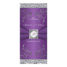 Carte florale pourpre et argentée de monogramme de carte double customisable