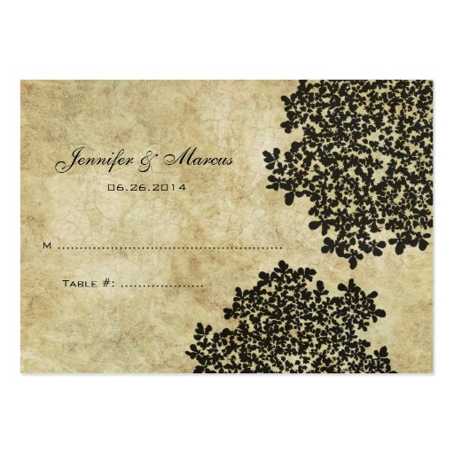 Carte florale vintage noire d'allocation des place modèle de carte de visite
