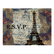 carte française vintage de rsvp de mariage cartes postales