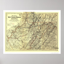Carte intérieure 1883 de chemin de fer de la Virgi Poster