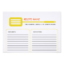 Carte jaune de recette de spatule invitations personnalisables