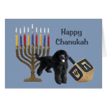 Carte Menorah Dreidel de Chanukah de caniche