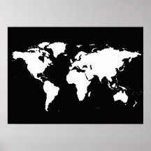carte noire et blanche du monde affiche